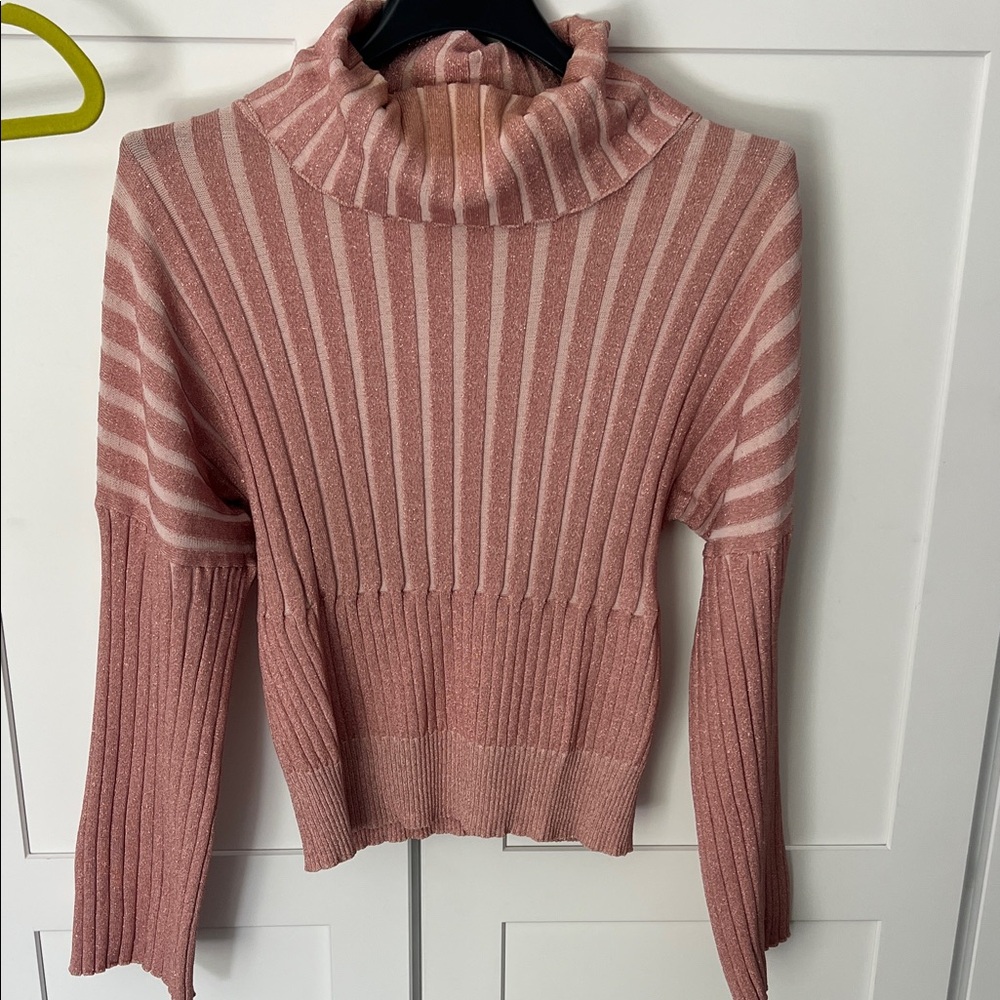 New York & Company Pink Striped Turtleneck Sweater